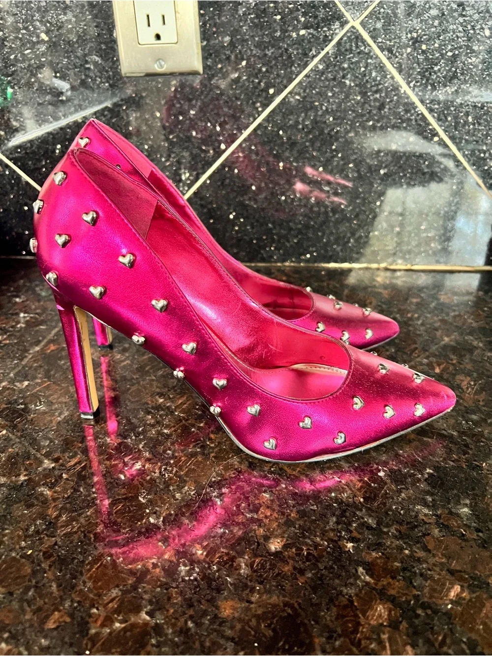 Nine West Hot Pink Heart Studded Heels - Picture 5 of 7